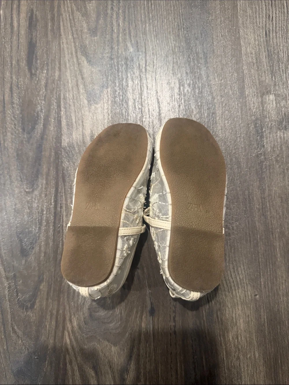 ZARA Beige Embroidered Mary Jane Flats
